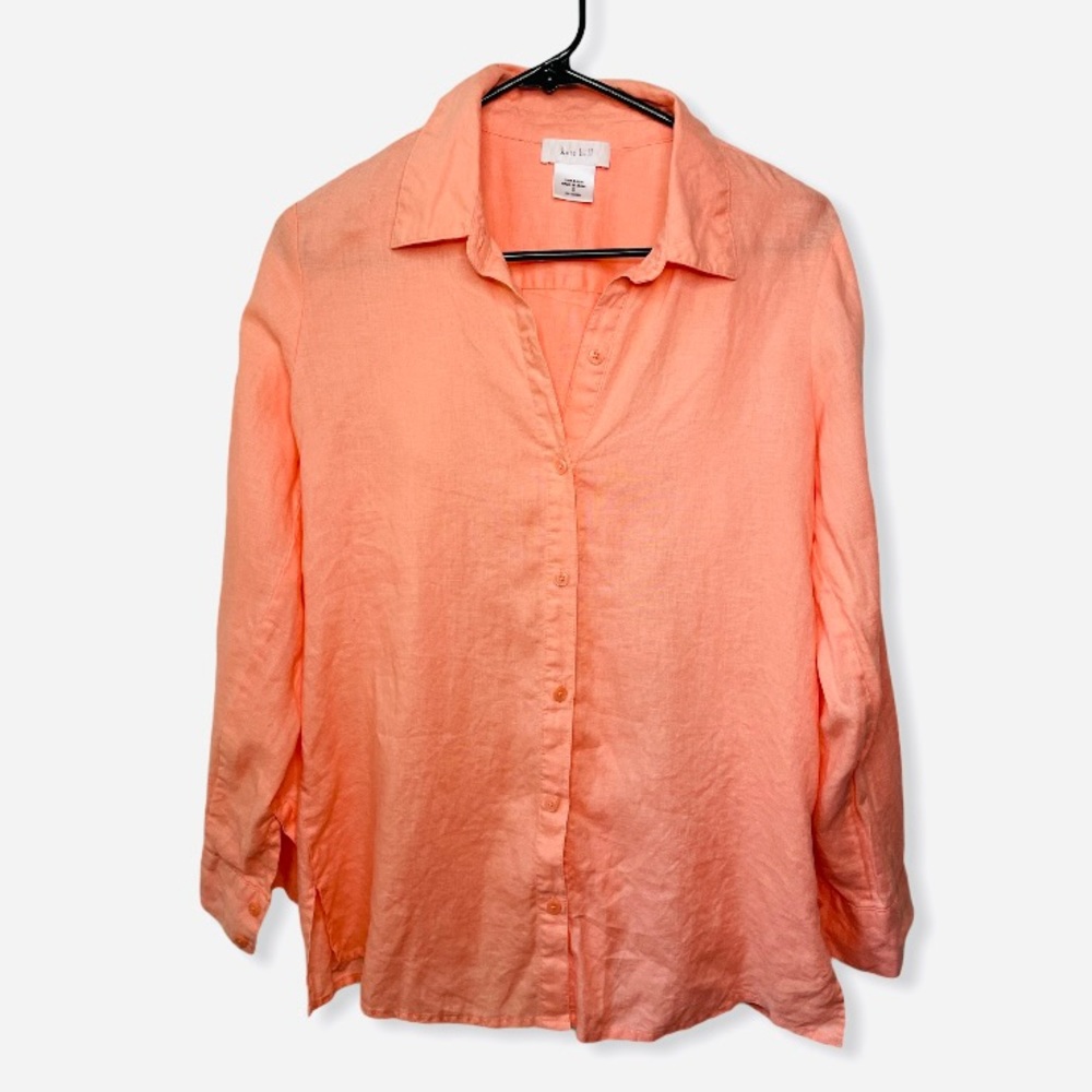Kate Hill 100% Linen Long Sleeve Blouse Orange